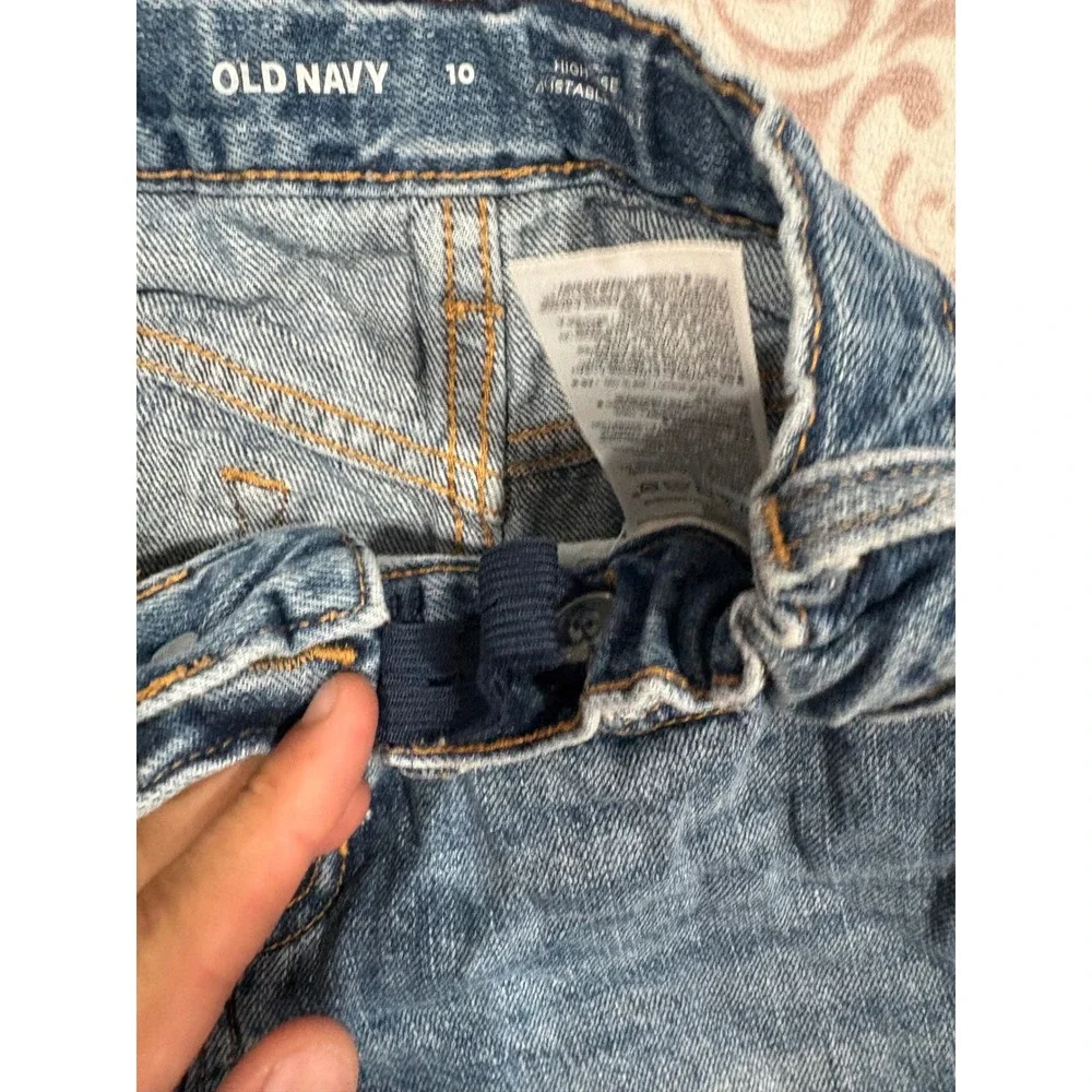 Old Navy Girls High Rise Denim Shorts Medium Wash Eyelet Lace Trim Size 10